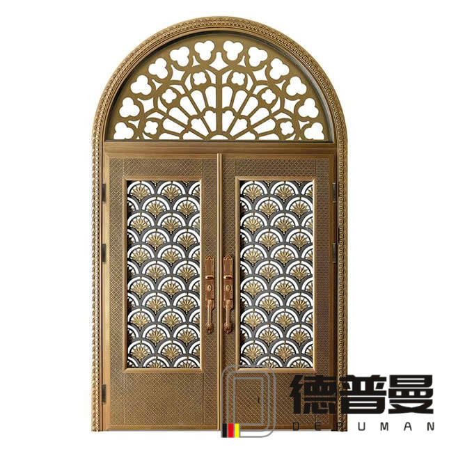 帶圓弧門頭玻璃鑄鋁別墅大門